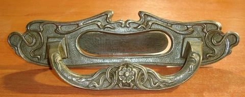 Floral Art Nouveau Original ca1900 Antique Bronze Door pull handle w/ letterbox Cover