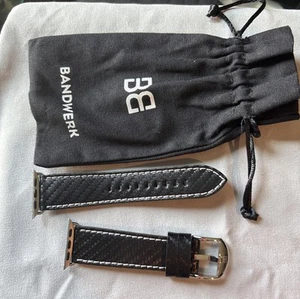 Bandwerk Apple Watch Band do zegarka 41mm Czarna skóra Styl włókna węglowego. - Zdjęcie 1 z 3