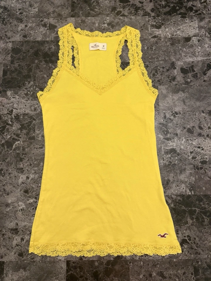 Hollister Lace Trim Tank Top Medium Butter Yellow Cami Y2K Fairycore Vintage - Image 1 of 4