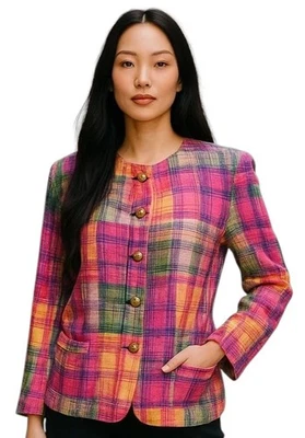 Vtg J. McLaughlin Sanyo Silk Patchwork Blazer Jacket Women 6  Retro 80s - Image 1 of 4