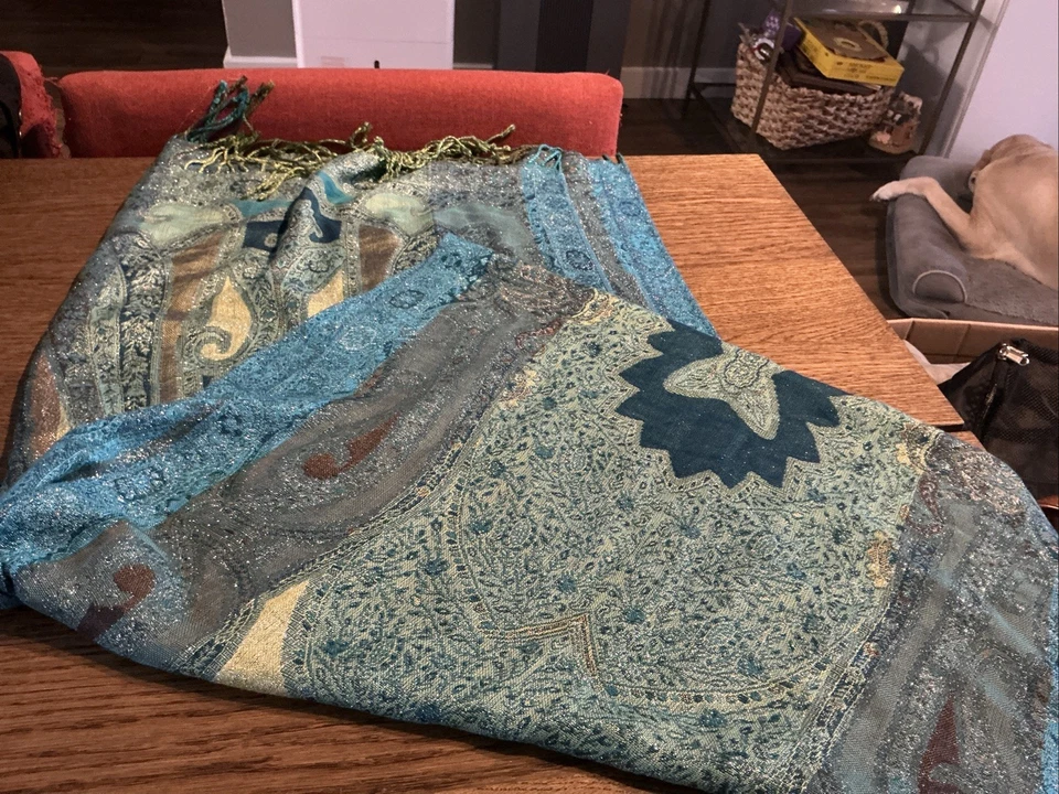 COLECCIÓN DIECIOCHO Bufanda Larga Ligera Mezcla Azul Verde Dorado 64x21 Incxhes Foto 1 de 4