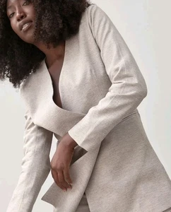 St. Agni Louis Wrap Front Blazer Yak Silk Hemp Blend Warm Grey Size M EUC - Picture 1 of 8