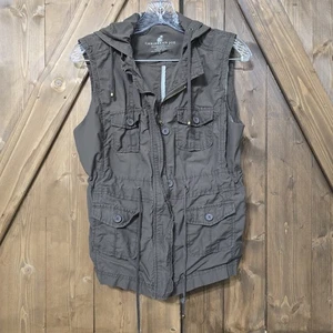 Chaleco utilitario Caribbean Joe para mujer L marrón con capucha cremallera bolsillos a presión cordón - Imagen 1 de 7