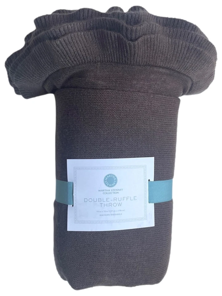 Suéter Martha Stewart Marrón Tejido Manta Borde Volantes Suave Cálido y Mimoso Foto 1 de 1