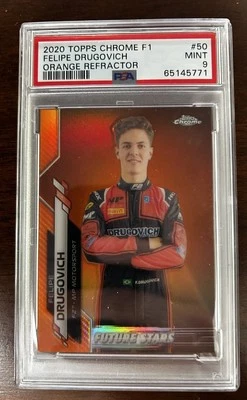 2020 Topps Chrome F1 #50 Felipe Drugovich RC Orange Refractor 12/25 PSA 9 - Image 1 of 2