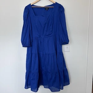 ModX Womens XL Blue Cotton Long Sleeved Square Neck Knee Length Dress - Picture 1 of 6