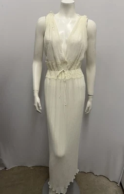 Винтажная ночная рубашка Bob Mackie длинная хрустальная плиссированная прозрачные кружевные банты кремовый размер S - Изображение 1 из 4