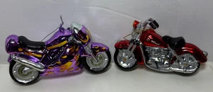 2 Blown Glass Motorcycle Christmas Tree Ornaments Red 5.5" & Purple 6" - Picture 1 of 5