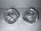 VTG Set of 2 Kosta Boda Crystal Art Glass Ice Block Snowball Votive Holders 3"