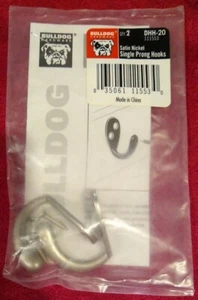 Bulldog Hardware Satin Nickel Single Prong Hooks (Set of 2) DHH-20 with screws - Picture 1 of 2