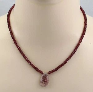 Granat Edelsteinkette - facettierter Granat mit Hämatitquarz Tropfen 46 cm lang - Bild 1 von 2