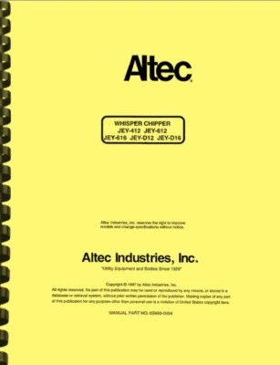 Altec Häcksler JEY Serie BETRIEB WARTUNG & TEILEHANDBUCH - Bild 1 von 4