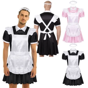 Costume uomo adulto Sissy cameriera francese raso vestito uniforme cosplay festa nightwear - Foto 1 di 22