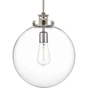 12" Polished Nickel Farmhouse Pendant w/Clear Glass - Picture 1 of 5