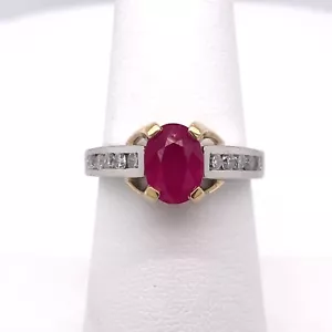 14K TWO-TONE GOLD LADIES GENUINE RUBY & DIAMOND RING SIZE 7 - Picture 1 of 8