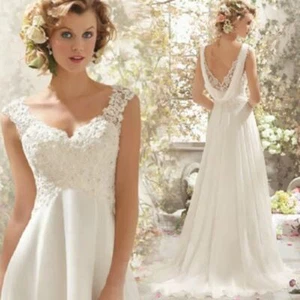 Nuevo Vestido de Boda Para Mujer Conciso Abierto Espalda Cintura Tirando Cola Vestido de Boda - Imagen 1 de 14