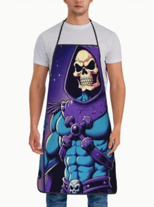 BBQ SKELETOR APRON HE-MAN SKULL FUNNY KITCHEN DAD COOK PURPLE RESTAURANT CHEF - Picture 1 of 5