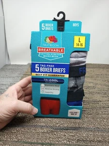 Fruit of the Loom BOYS L 14-16  Underwear 5 Pack Breathable Cotton Boxer Briefs - Picture 1 of 8
