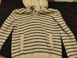 LOGG by L&M- Heavy Sweater Net Hoodie-Stripped oversized Mens Large front pocket - Picture 1 of 7