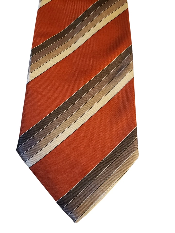 Corbata de diseñador Giorgio Armani para hombre de lujo italiana seda naranja gris crema a rayas Foto 1 de 4
