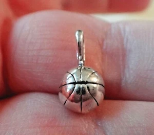 Sterling Silver 3D Solid 8 mm Basketball Ball Charm with bale - Picture 1 of 3