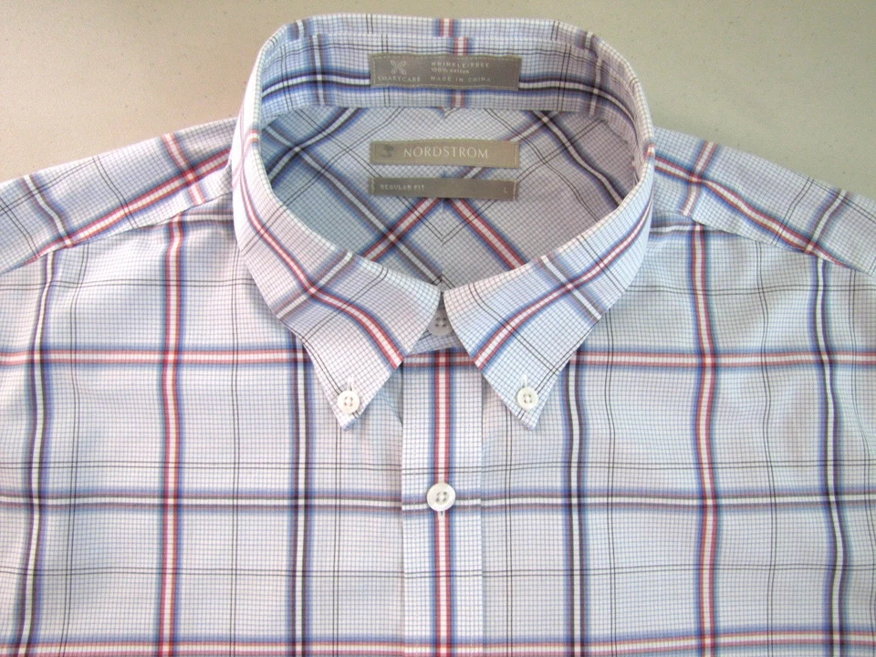 Camisa de Vestir NORDSTROM Para Hombres Talla GRANDE Calce Regular Rojo Blanco Azul Cuadros Foto 1 de 1