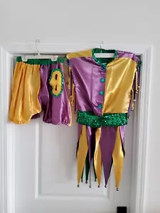 Handmade Vintage Complete Mardi Gras Jester Costume in Gold, Green, & Purple S/M - Picture 1 of 15