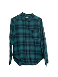Hollister Boys Youth Flannel Shirt Size Medium Blue Green Plaid Button Front - Picture 1 of 6