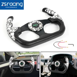 Universal U Shape Flat Drift Racing Leather Steering Wheel w/6 Holes Horn Button - Picture 1 of 10