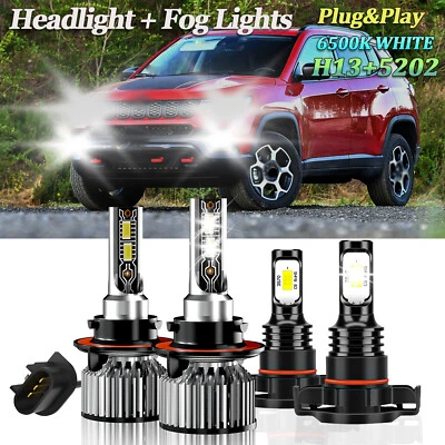 Para Jeep Compass 2010 Bombillas LED haz alto/bajo + Kit de luces antiniebla 6500K Blanco Foto 1 de 4
