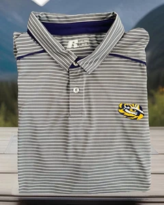 Russell Athletic LSU Tigers short sleeve Polo Gray Striped size 2X 50/52 - Picture 1 of 9