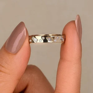 925 Silver Moissanite Flush Set Eternity Ring Mixed Shape Diamond Wedding Band - Picture 1 of 9