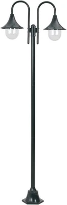 vidaXL 2-Lantern Garden Post Light 220cm Dark Green Aluminium IP44 E27 - Image 1 of 4