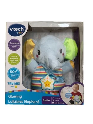 VTech Glowing Lullabies Elephant Blue Soft Plush Baby Soother, Birth +, NWB - Image 1 of 4