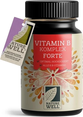 NATURE WELL Vitamin B Komplex FORTE hochdosiert – 180 Tabletten, 8 B-Vitamine bioaktiv,Vegan