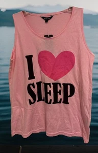 Womens Tank Top Graphic Pink I Love Sleep Saying Crew Neck Cotton Size L - Picture 1 of 6