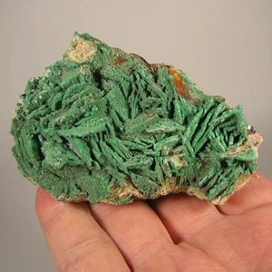 3.2" Green MALACHITE on BARITE Crystal Cluster on Matrix Rock - Morocco - Picture 1 of 8