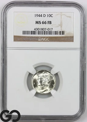 1944-D Mercury Dime, Full Split Bands, NGC MS-66 FSB ** Blast White Blazer! - Image 1 of 3