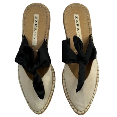 ZARA Trafaluc Pisos Marfil Lona Mules Alpargatas Satén Arco Zapatos EE. UU. 8.5/9 EU39 Foto 1 de 4