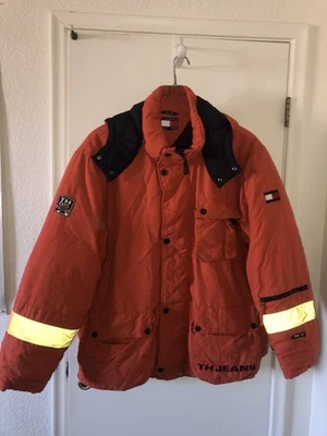 Tommy Hilfiger De Colección Para Hombres XL Plumón de Ganso Abrigo Abombado Invierno Bandera Parche Con Capucha Raro Foto 1 de 4