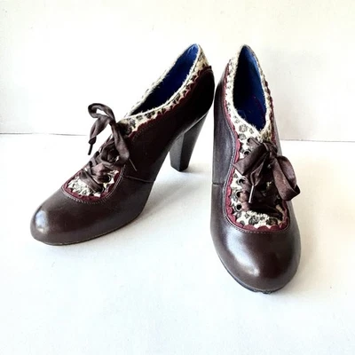 Zapatos con licencia poética tacones con estampado de leopardo estilo retro con cordones para mujer 39 - EE. UU. 8,5 Foto 1 de 4