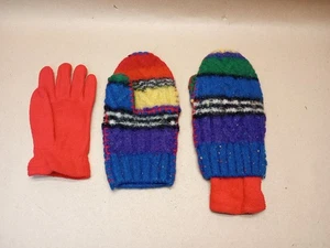 Handgestrickte Wollhandschuhe mehrfarbig Damen mit einem Paar Fleece-Handschuhen für ein Innenfutter - Bild 1 von 5
