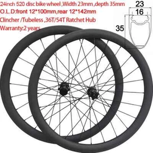 24 Inch Mountain Bike Carbon Fiber Wheelset Center Lock Thru Axle Disc Brake Hub - Picture 1 of 12