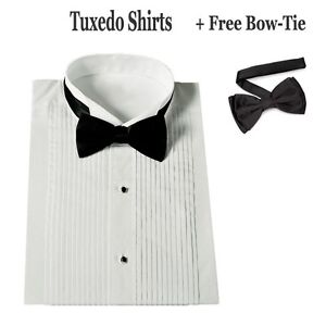 Men's Tuxedo Dress Shirt Wing Collar Standard Cuff with Bow-Tie Set #11 