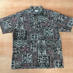 RJC Camisa Hawaiana Hombres L Negra Geométrica Botones Bolsillo Pullover Manga Corta - Imagen 1 de 11