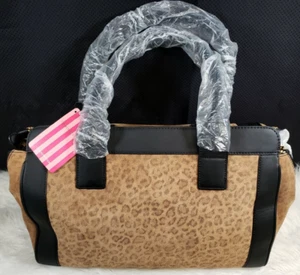 Victoria's Secret Suede Brown Leopard Print Large Handbag Shoulder/Weekender NWT - Picture 1 of 11