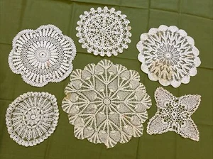 Lot of 6 Vintage Handmade Stained Crochet Lace Doily Assorted Sizes - Picture 1 of 7