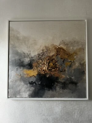 ORIGINAL Acryl Gemälde HANDGEMALT Bilder Abstrakt Malerei  Kunst Blau Beige - Bild 1 von 4