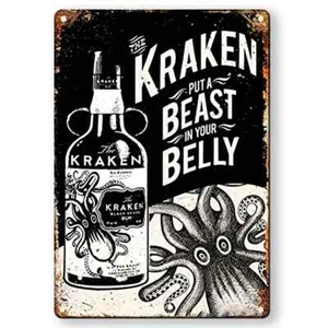 KRAKEN BLACK SPICED RUM "PUT A BEAST IN YOUR BELLY" 8"X12" BLECHSCHILD DISTRESSED - Bild 1 von 1