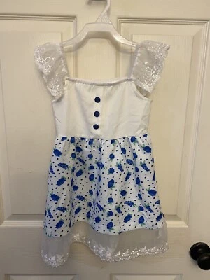 Girls Summer Dress Size Medium Blue & white with lace bottom & sleeves - Image 1 of 4